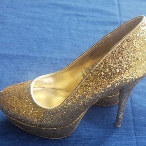 Charlotte Russe Size 9 Gold Sparkle Stiletto Pumps